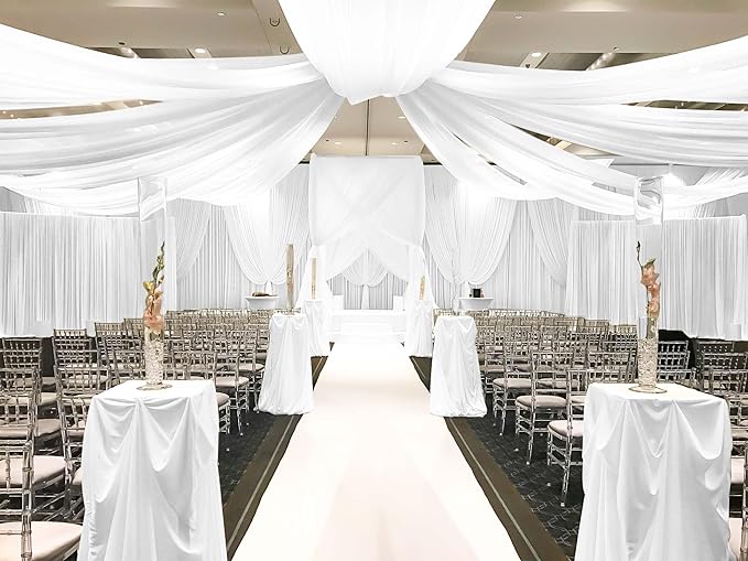 White Ceiling Drapes for Wedding, 5ftx20ft Sheer Fabric Curtain, Wedding Arch Draping, Romantic Decorations for Party Ceremony Stage