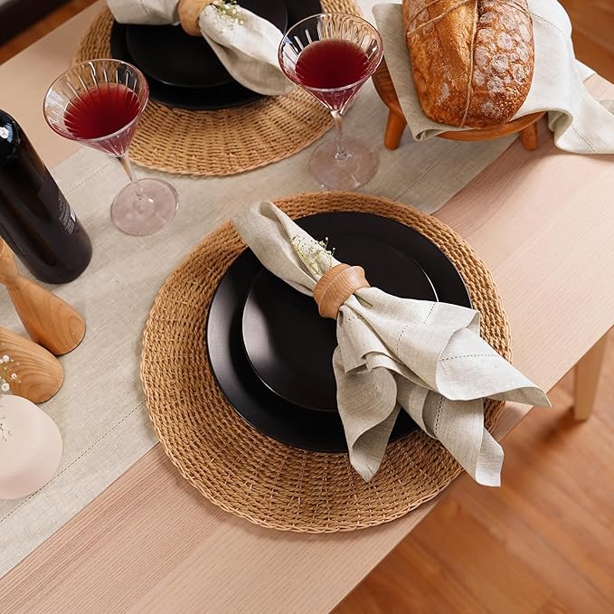 Linen Light Natural Table Runner 120 Inches - 100% Pure Linen Cloth Fabric Hemstitch Table Runner 14 x 120 Inch for Dining, Dresser, Thanksgiving, Fall Christmas - Lino