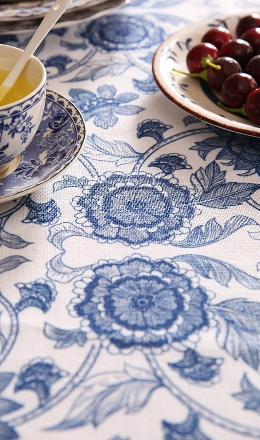 patdrea Designer Vintage Blue Long Rectangle Tablecloth,Linen Anti-Wrinkle Paisley Pattern Farmhouse Table Cloth,Decor Table Cover for Kitchen Dining,Christmas,Thanksgiving,63"x102"-Lantang a