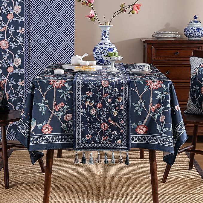patdrea Vintage Chinoiserie Floral Table Runner Farmhouse for Home Kitchen Dining Decor Parties Family Dinners 12"*102"