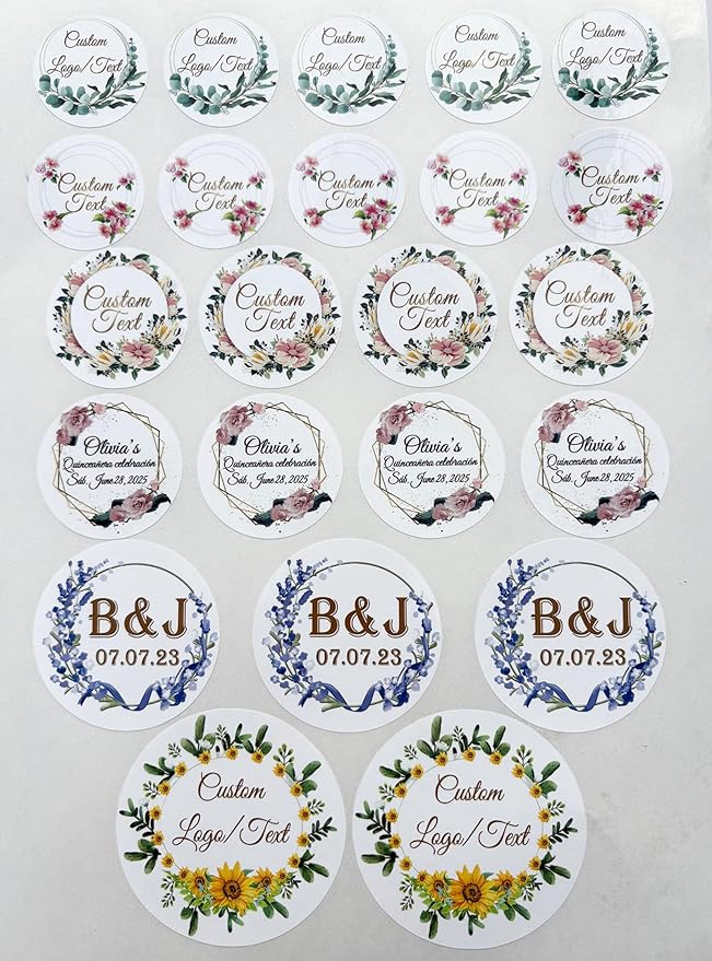 Custom Stickers for Weddings, Birthdays & Businesses - Personalized Labels with Your Logo - Waterproof, Fade and Heat Resistant - Pack of 100-1000 (Wreath G, 4 Inch)