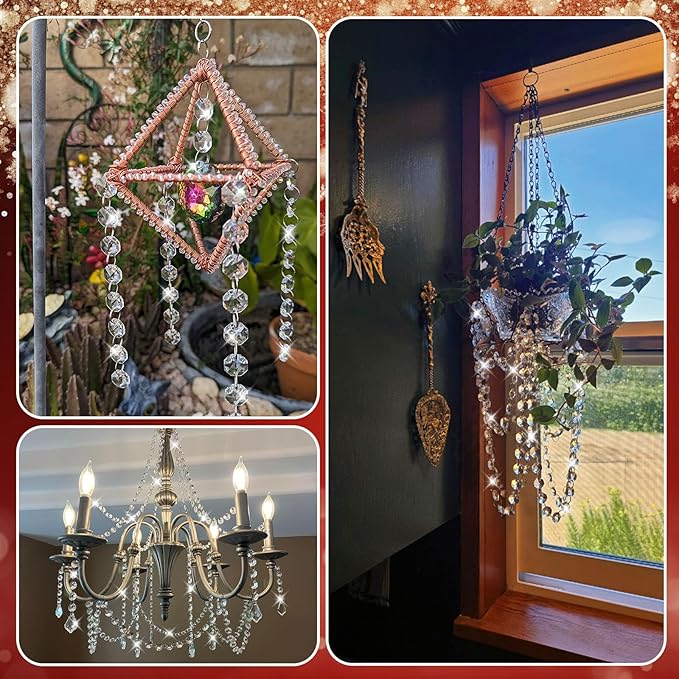 10 PCS Crystal Garland Strands, 33ft Hanging Crystal Strings for Window Curtains Doorway Decorations, Acrylic Clear Maple Leaf Crystal Ornaments for Christmas Tree, Wedding Party Home Chandelier Decor