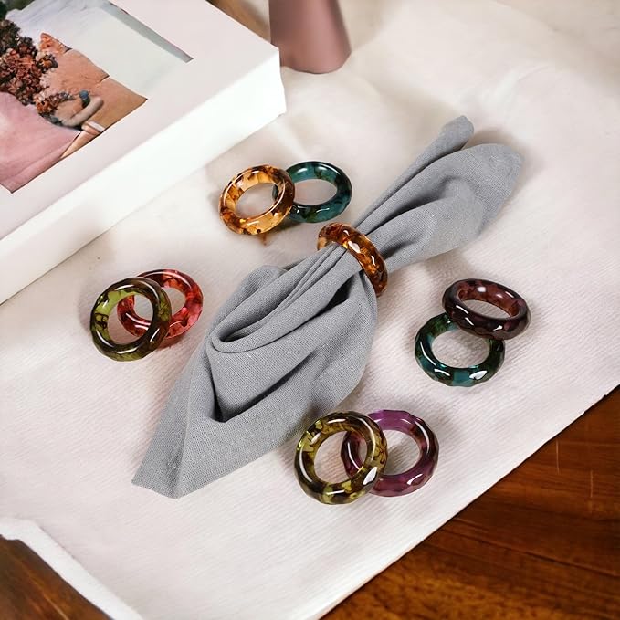 Napkin Rings Set of 12, Spring Multicolor Epoxy Resin Holders