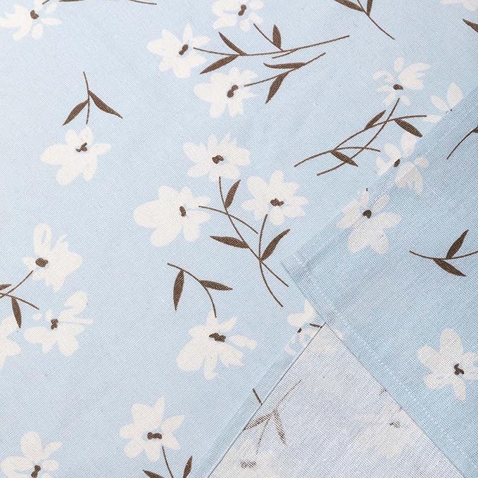 Pastoral Round Tablecloth - 60 Inch Dia. - Linen Fabric Table Cloth - Washable Table Cover with Dust-Proof Wrinkle Resistant for Restaurant, Picnic, Indoor and Outdoor Dining, Floral (Light Blue)