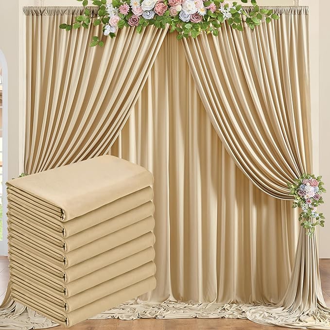 Backdrop Curtain Set, Beige Wrinkle-Free Polyester, 8 Panels 5 x 10 ft