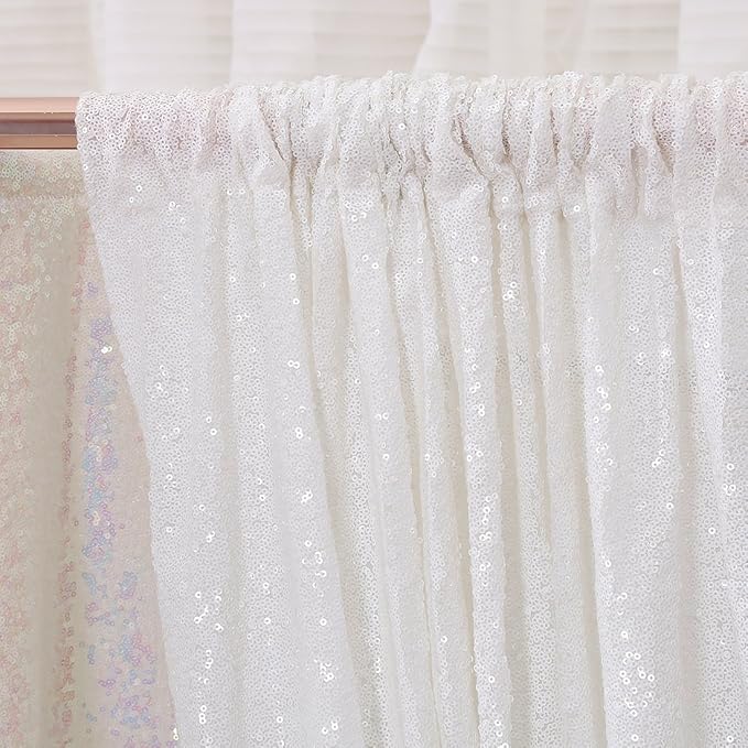 Poise3EHome 7FT x 7FT Sequin Photography Backdrop Curtain for Party Decoration, White