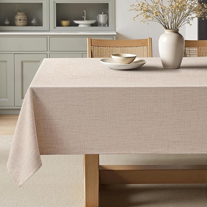 MIULEE Natural Linen Tablecloth 60x104 Inch Rectangle Table Cloth Waterproof,Stain Resistant & Wrinkle Resistant for Dining Party Wedding