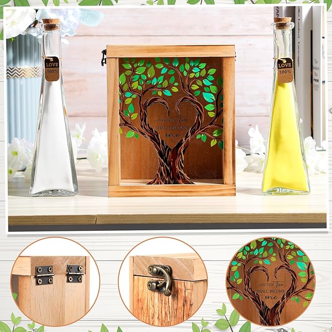 Wedding Sand Ceremony Set with 2 Glass Vases, Wood Shadow Box and Sand