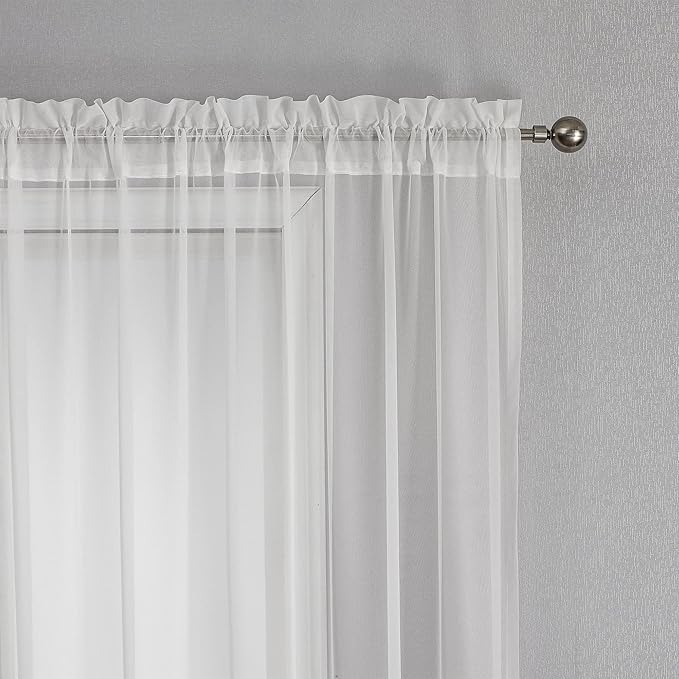 VISIONTEX White Sheer Voile Curtains, Decorative White Embossed Butterflies Rod Pocket Window Drapes for Home Kitchen, Living Room and Bedroom 54 x 95 Inch, Set of 2 Curtain Panels