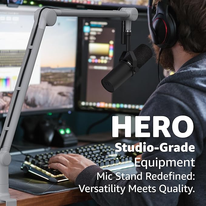 IXTECH Boom Arm - Adjustable 360° Rotatable Microphone Sturdy Stainless Steel Mic Desk, Table Stand Foldable Scissor Stable Mount Arms for Radio Studio, Podcast, Gaming (MATTE SILVER)