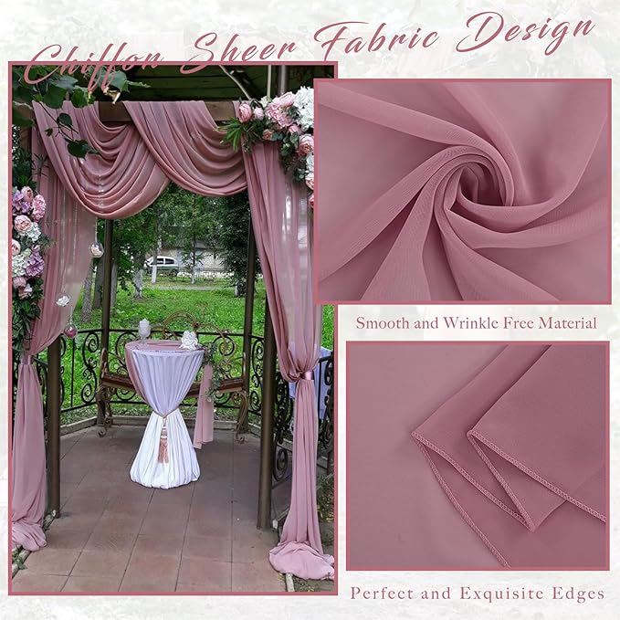 Wedding Arch Draping Fabric, Dusty Rose Chiffon, 2 Panels 20 Ft Long