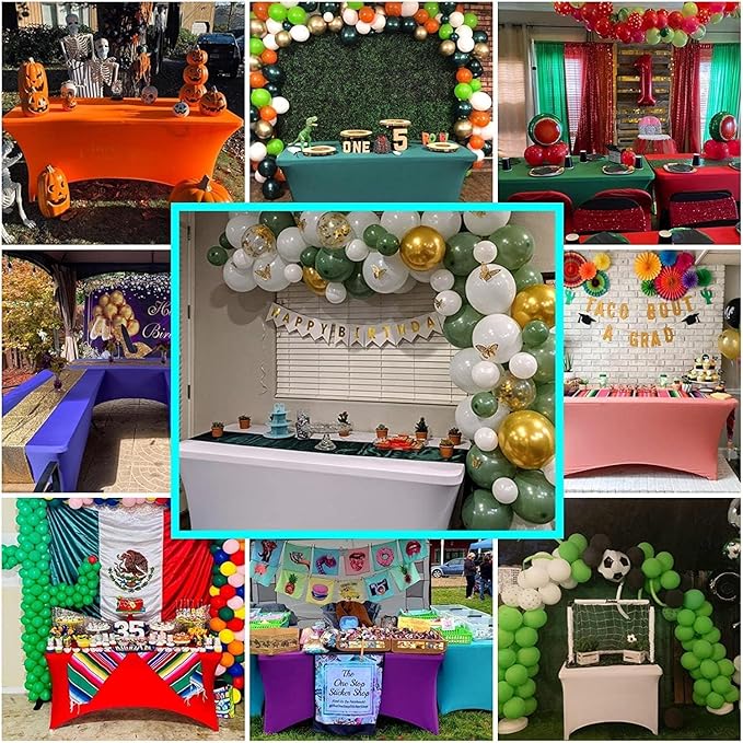IVAPUPU 8FT Spring Table Cloth for Rectangular Fitted Events Stretch Black Table Covers Washable Cover Spandex Tablecloth Protector for Party, Wedding, Cocktail, Banquet, Festival