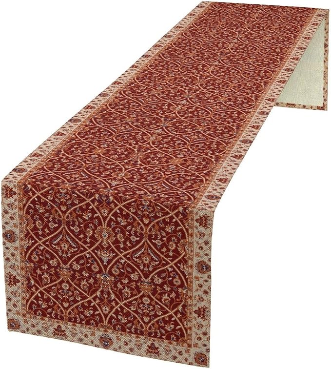 Boho Floral Vintage Table Runner, Red Retro Flower Rustic Country Farmhouse Abstract Pattern for Home Kitchen Table Decor Dining Coffee Room Party Decor 13x120in