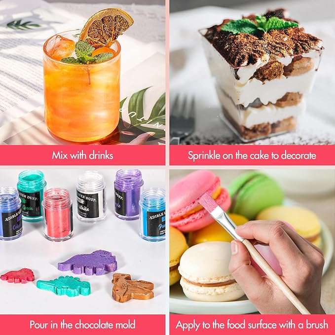 Dusting Powders Edible Glitter Set 15 Colors 4g Bottles