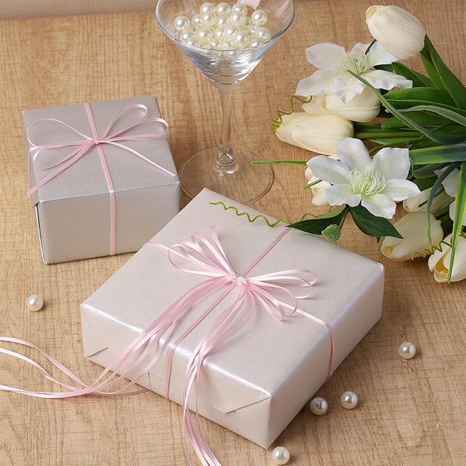 LaRibbons Light Pink Satin Ribbon 1/8 Inch 100 Yards Thin Luxury Double Faced Pink Silk Ribbon for Gift Wrapping Flower Bouquet Crafts Wedding BabyShower Decoration