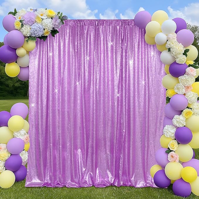 SquarePie Sequin Backdrop Less Transparent Background Sparkly Curtain for Wedding Party 7FT x 7FT Lavender