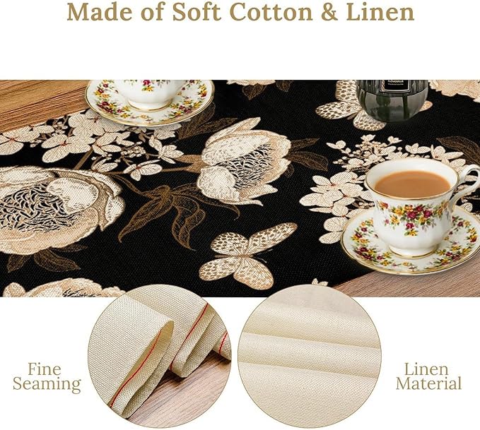 Watercolor Peony Table Runner, Modern Kitchen Dining Room Bohemian Floral Tabletop Decoration for Kitchen Cafe 13x70 Inch