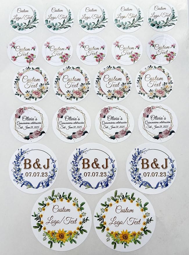 Custom Stickers for Weddings, Birthdays & Businesses - Personalized Labels with Your Logo - Waterproof, Fade and Heat Resistant - Pack of 100-1000 (Wreath O, 1.5 Inch)