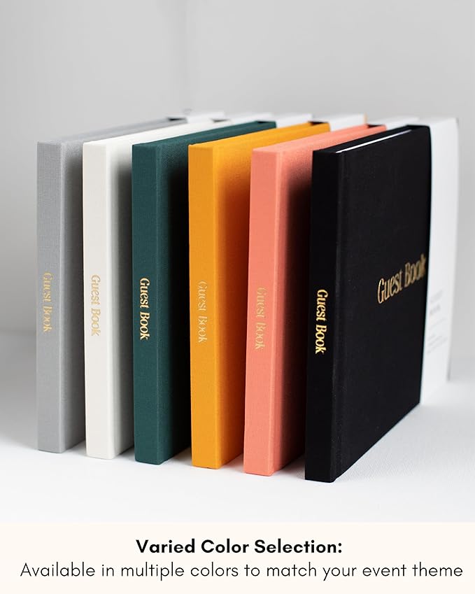 Linen Hardcover Wedding Guest Book with Lined and Blank Pages