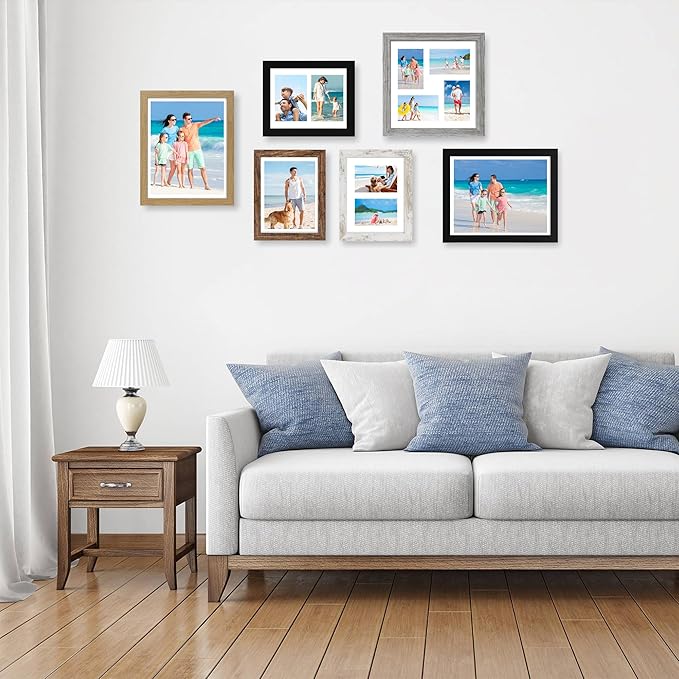 12x12 Picture Frame Set of 2, Rustic Brown Wood Frame with Glass Collage Frame, Display Pictures 4-4x6 With Mat or 12 x 12 Without Mat,Square Photo Frames Collage for Wall Hanging or Tabletop