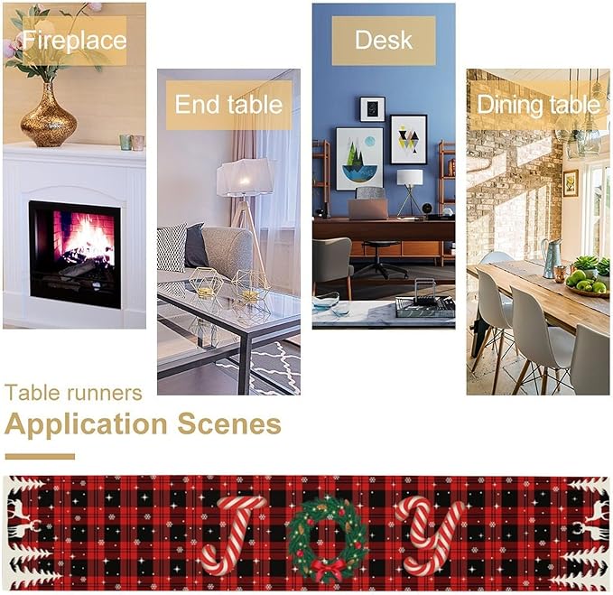 Christmas Table Runner, Red Winter Xmas Holiday Table Cloth Kitchen Dining Table Decoration for Home Party Decor 13x70 Inch