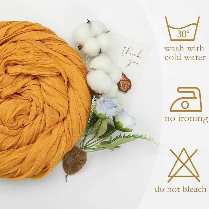 6 Pack Gold Cheesecloth Table Runner 10ft Boho Gauze Fabric Cheese Cloth Table Runner 35 x 120 Inch Rustic Sheer Runner for Romantic Wedding Decor Baby Shower Party Table Centerpiece Decoration
