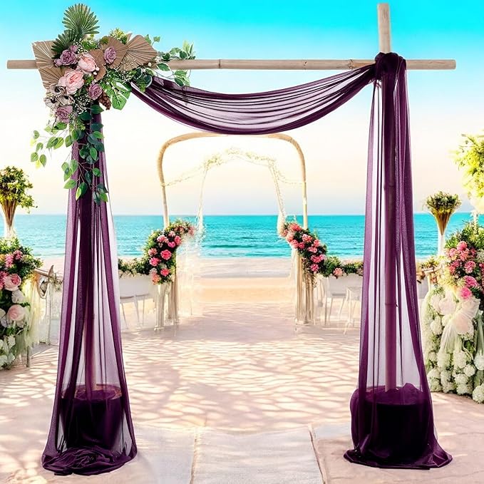 MDS Halloween Chiffon Draping Fabric - 1 Panel, 30" Wide x 20ft Long - Sheer Spooky Arbor & Canopy Drapery for Haunted House Backdrops, Party Ceilings, DIY Costumes & Themed Events - Eggplant
