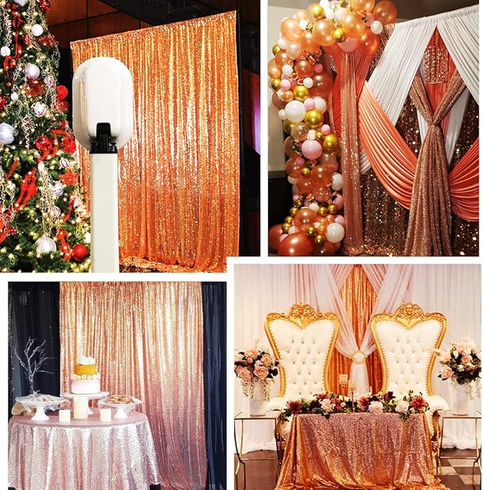 Poise3EHome 5FT x 7FT Rose Gold Sequin Photography Backdrop Curtain for Party Decoration, Rose Gold