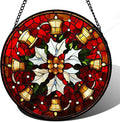 Stained Glass Window Hanging - Golden Bells Flowers Suncatcher for Doors Home Christmas Decoration Winter Sun Catcher Thanksgiving New Year Birthday Gift for Friend Women Men Mom Nana 6.3 in