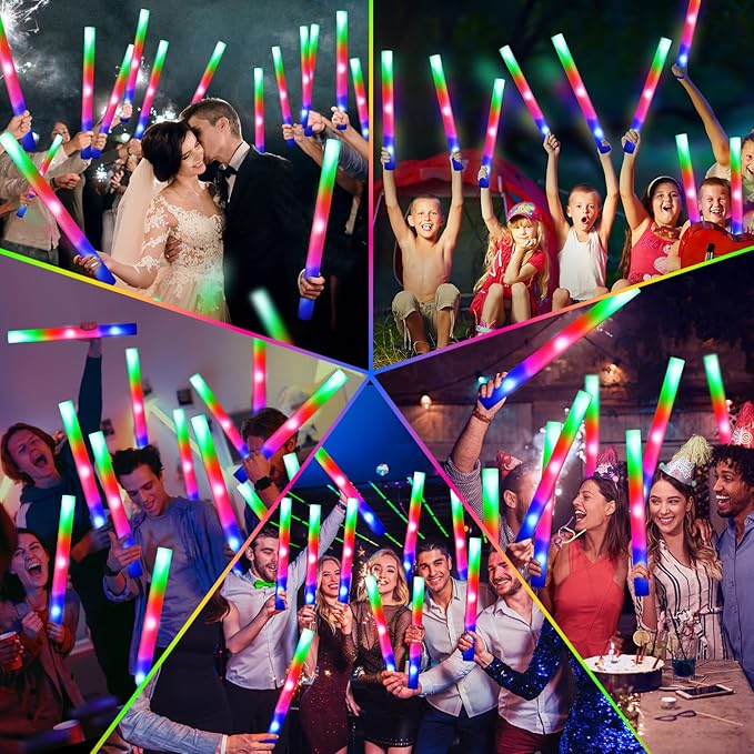 124 PCS Glow Sticks, Foam Glow Sticks, Foam Light up Sticks with 3 Modes Colorful Flashing, Glow In The Dark Party Supplies, Glow Sticks Bulk Party Pack, Foam Glow Sticks Bulk for Party, Raves