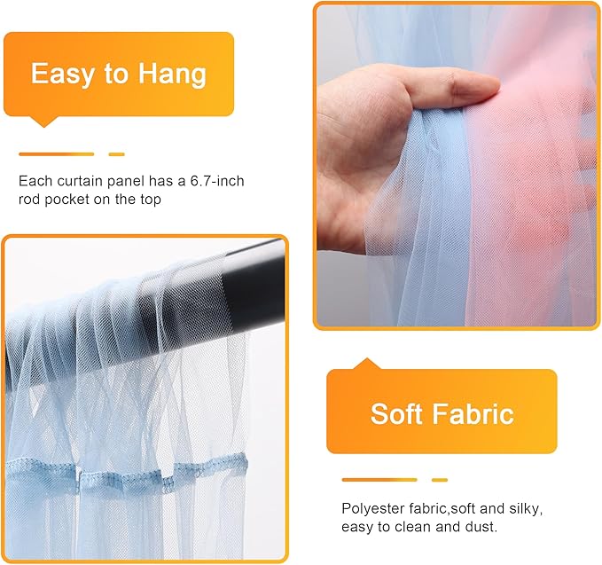 Fomcet Tulle Curtains with Lights String Pink and Blue 10FT X 10FT Sheer Backdrop Curtains for Parties Wedding Baby Shower Photo Shoot Decorations (2 Panels 5 x 10FT)