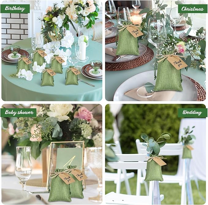 Gift Bags - Army Green Burlap Drawstring Favor Bags, 100 Count