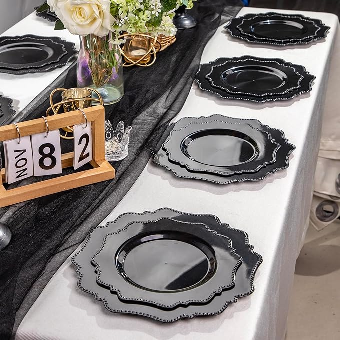 Black Disposable Plastic Dinner Plates, 9.5 Inch, 100 Count