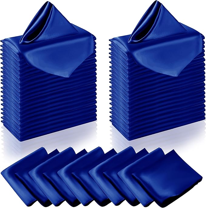 Manyshofu 60 Pieces Royal Blue Satin Napkins - 20x20 Inches Cloth Napkins, Square Satin Fabric Napkins Set - Soft & Reusable Table Napkins for Wedding Dinner Party Lunch Banquet Restaurant Decoration