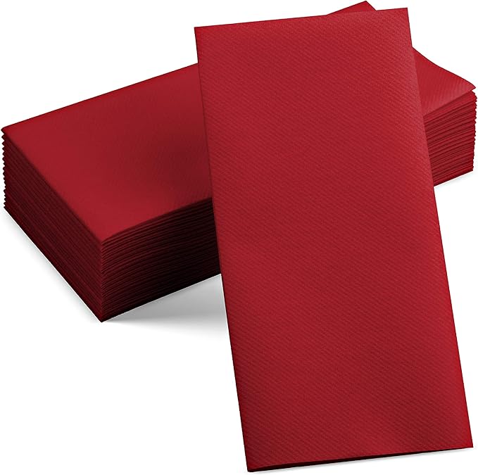 50-Pack Disposable Linen-Feel Burgundy Napkins, 12" x 17" Cloth-Like Paper Dinner Napkins For Wedding, Bathroom, Party Or Event