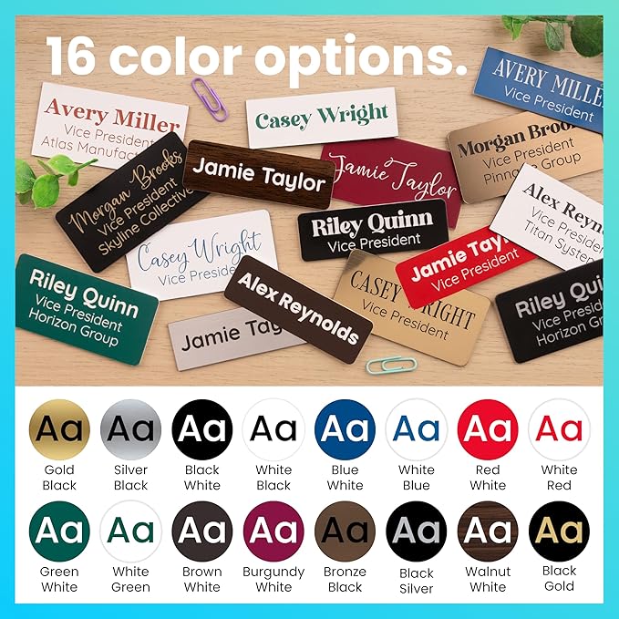 ExcelMark Custom Name Tag - Engraved Name Badge with Pin or Magnetic Backing, 16 Colors, 6 Fonts, and 2 Sizes to Choose from (Walnut w/White Letters, 1"x 3")