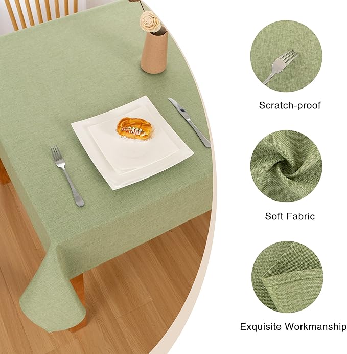 Hiasan 2 Pack Faux Linen Rectangle Tablecloth - Wrinkle and Stain Resistant Washable Table Cloth for Kitchen Dining Room Holiday Table Cover for Party Dinner, Green, 90 x 132 Inch
