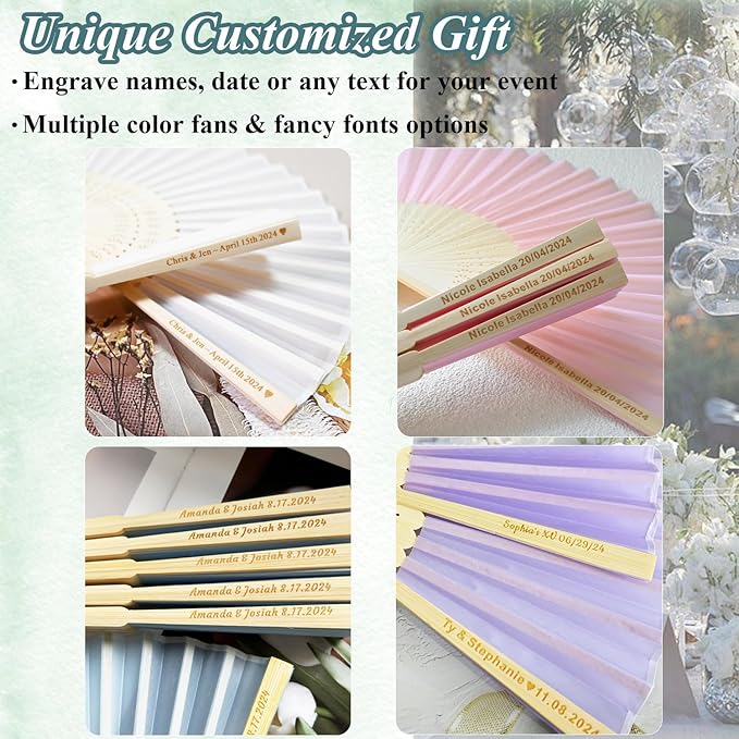 30pcs Personalized Purple Folded Hand Fans, Custom Folding Hand Fans for Wedding Guests, Wedding Gift Party Favors Church Fans Handheld, Birthday Party Supplies Bridal Shower Gifts