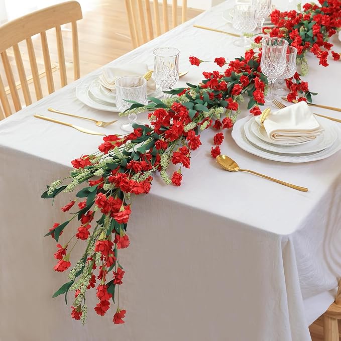 Mizii Burgundy Artificial Flower Garland 6FT Fake Wildflower Floral Garland Hanging Vines Spring Summer Flowers Decorations for Mantle Table Centerpieces Room Wall Fireplace Wedding Decor (Burgundy)