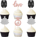 24 PCS Groom and Bride Cupcake Toppers Glitter Ring Love I Do Cupcake Picks Marriage Bridal Shower Cake Decorations for Wedding Engagement Bridal Shower Theme Party Supplies Rose Gold