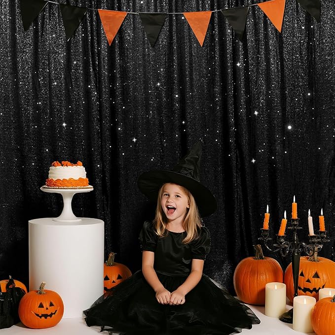 SquarePie Sequin Backdrop Less Transparent Background Sparkly Curtain for Wedding Halloween Party 6FT x 6FT Black