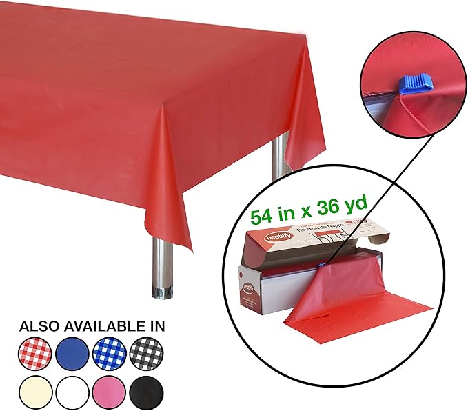 Tablecover Roll, Red Plastic, 54 x 1296 Inches, Disposable
