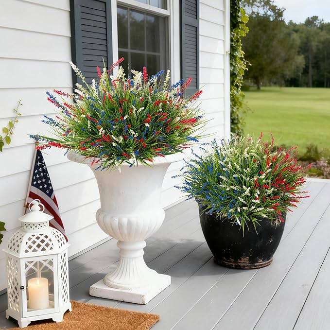 Artificial Plants Greenery: 12 Monkey Grass Bundles in Red, Blue and White