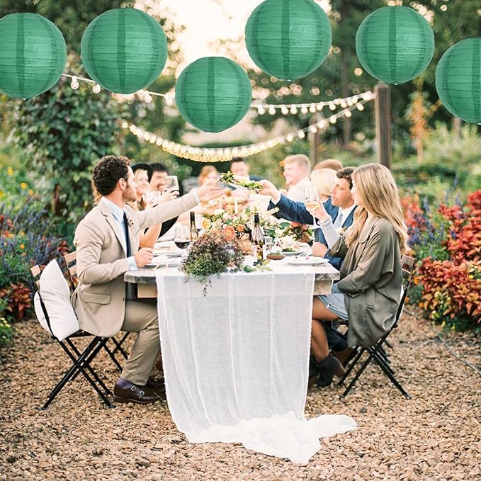 Paper Lanterns Set of 6 Round Green 12-Inch Hanging Decor