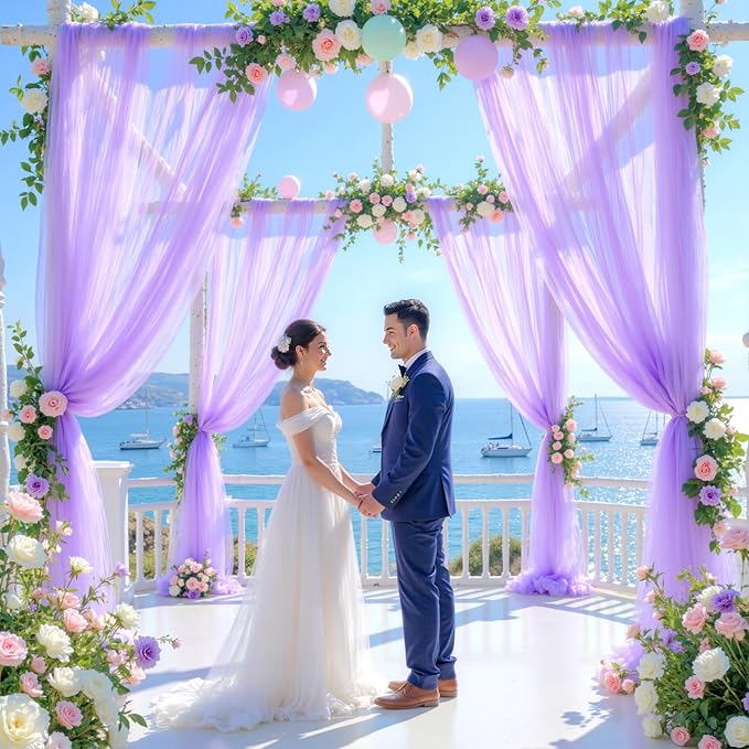 Lavender Purple Arch Draping Fabric for Wedding, 60" x 26Ft Chiffon Drapery Fabric Drapes Backdrop for Wedding Ceremony Baby Shower Bridal Shower Decoration(1 Panel)