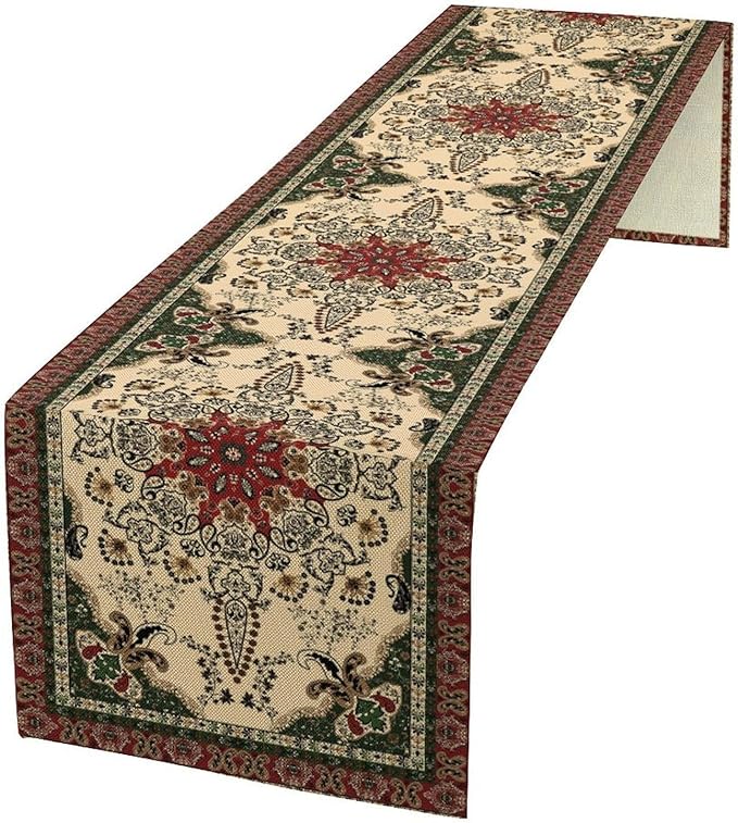 Vintage Paisley Bohemian Table Runner Beige Red Rustic Farmhouse Home Kitchen Table Dining Coffee Room Garden Party Wedding Decor 13x90in