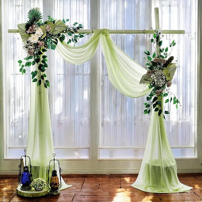 MDS Halloween Chiffon Draping Fabric - 1 Panel, 30" Wide x 50ft Long - Sheer Spooky Arbor & Canopy Drapery for Haunted House Backdrops, Party Ceilings, DIY Costumes & Themed Events - Sage Green