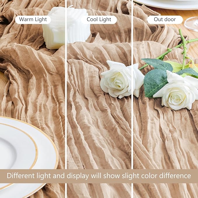 Asee'm Cheesecloth Table Runner 120 Inches Long Nude Boho Gauze Cheese Cloth Runner 10FT Rustic Sheer Fall Table Runners for Thanksgiving Christmas Wedding Party Baby Shower Decoration