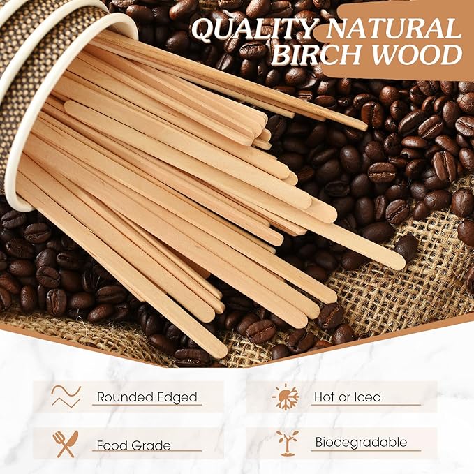 Drink Stirrers: 5000 Disposable Birch Wood Coffee Sticks, 7 Inch