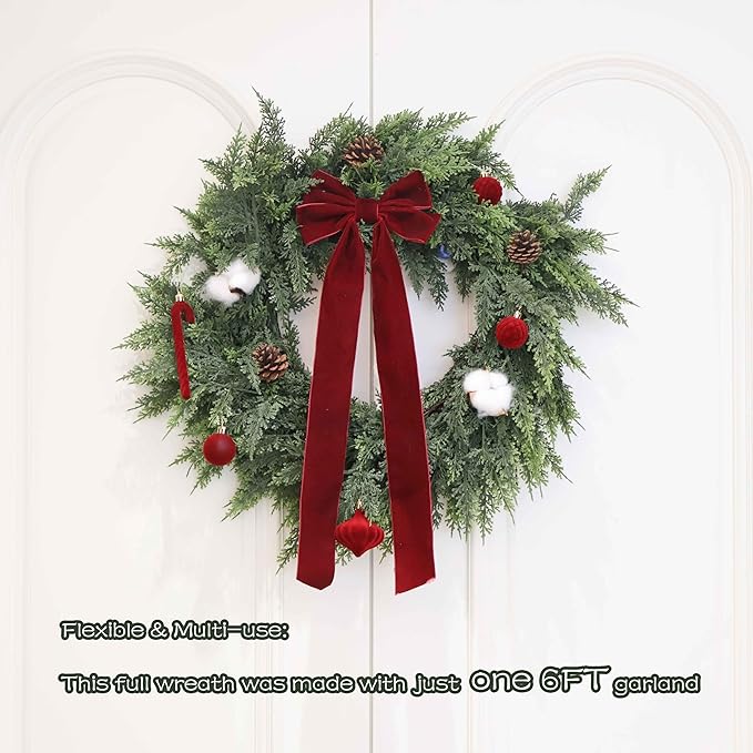 Christmas Garland, 15 Ft Green Artificial Cedar with Flexible Wire